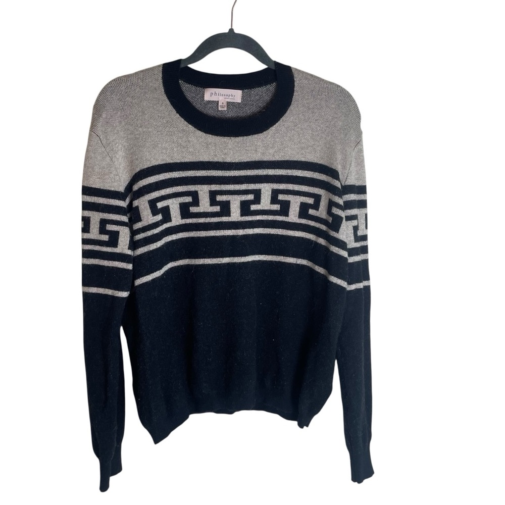 Philosophy Black and Beige Knit Abstract Geo Print Sweater Womens Small